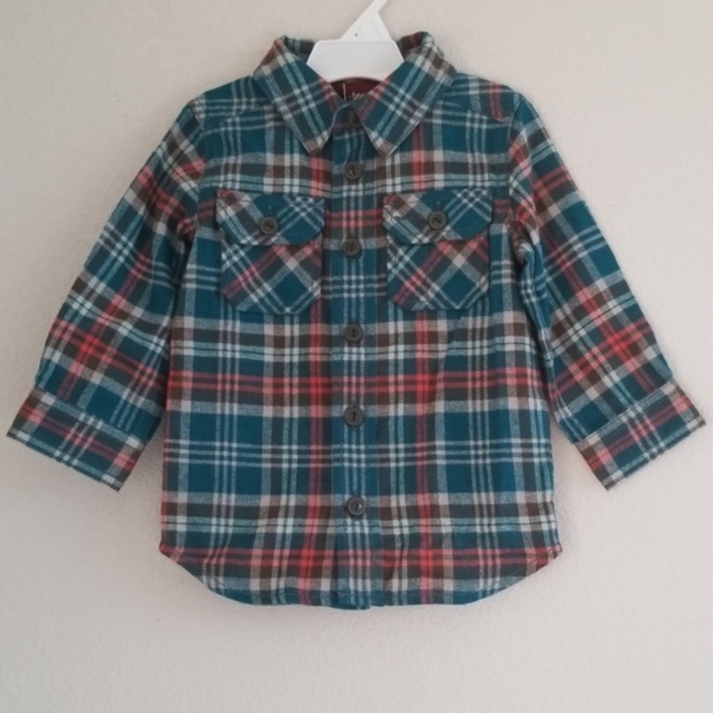 NWT {Tea Collection} Turquoise & Orange Tidepool Luis Flannel Shirt